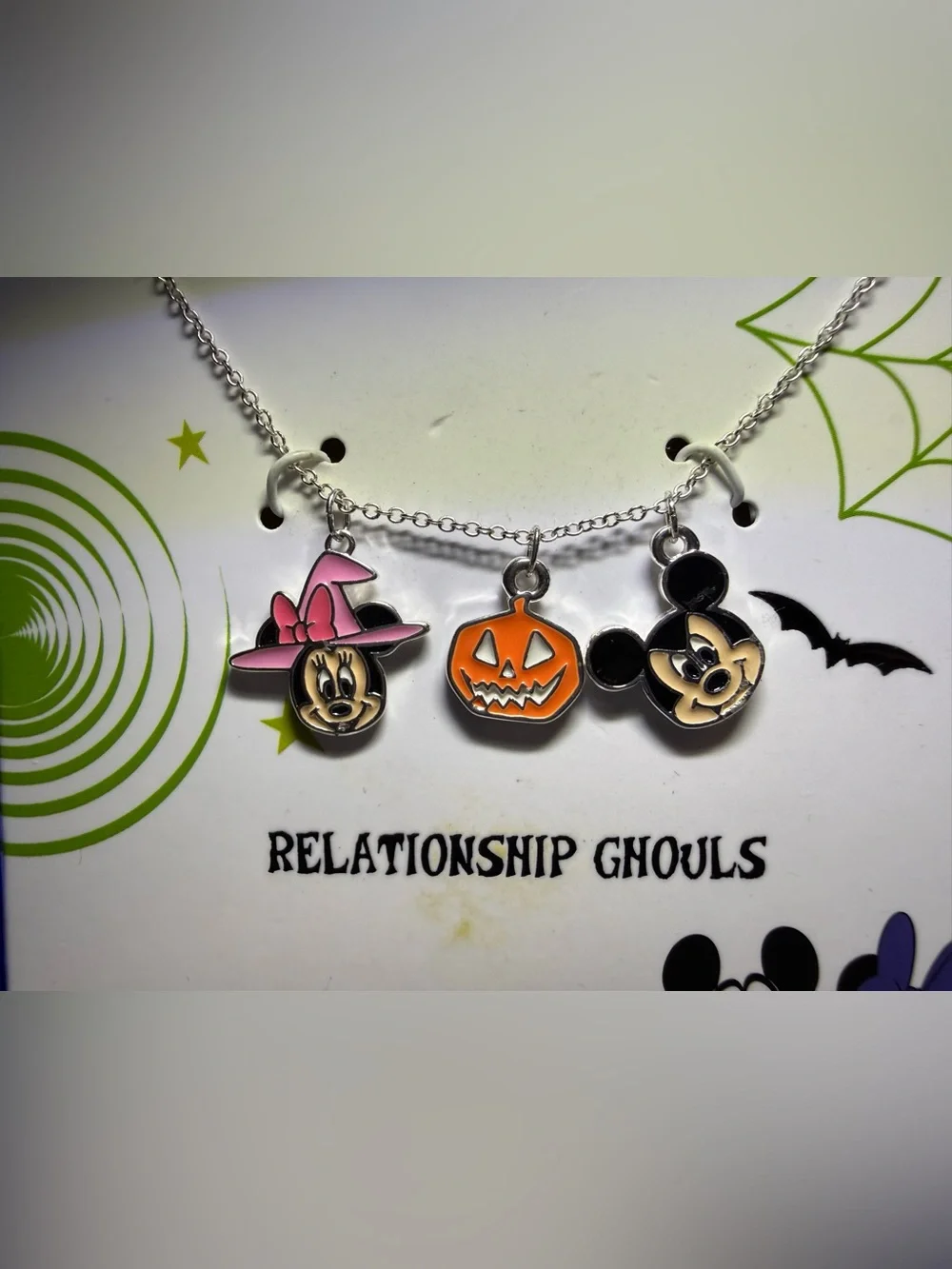 Disney Relationship Ghouls Mickey Minnie Halloween Charm Necklace NIB